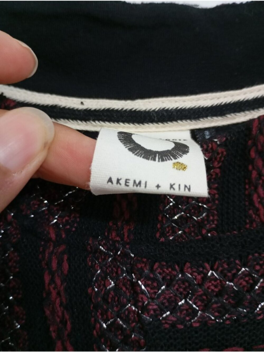 Anthropologie Akemi & Kin Striped Burgundy Black Metallic Knit Top S Womens - Picture 7 of 11